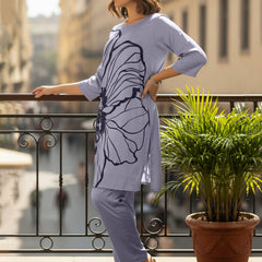 Printed Satin Grey Co-ord Set