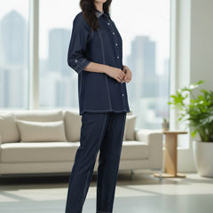 Viscose Navy Blue Embroidered Co Ord Set