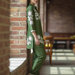 Green Floral Embroidered Cotton Co-ord Set