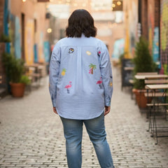 Women Regular Fit Striped Embroidered Shirt