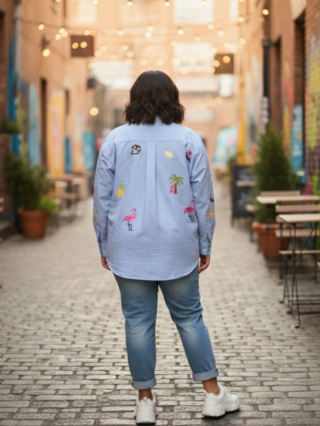 Women Regular Fit Striped Embroidered Shirt