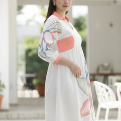 Printed Cotton Cambric Mini Dress with Soft Pink Detailing