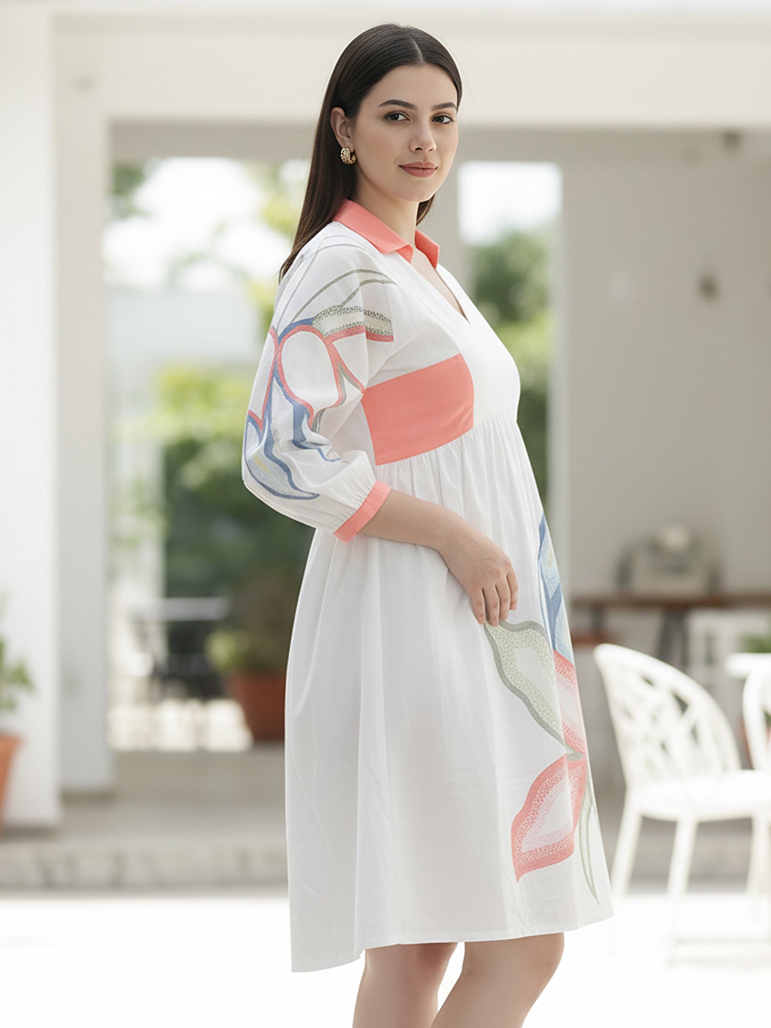 Printed Cotton Cambric Mini Dress with Soft Pink Detailing
