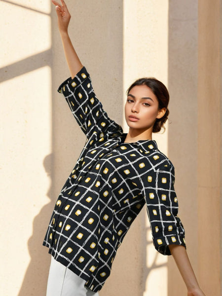 Black Check printed cotton shirt