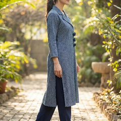 Women Navy Blue Textured Kurta with Pants – Coatrise Fabric