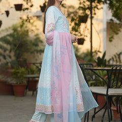 Light Blue Floral Embroidered Anarkali Suit Set