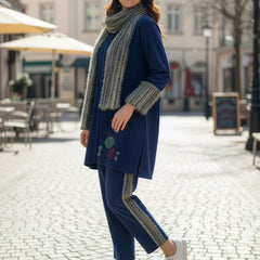 Elegant Blue Woolen Embroidered Co-ord Set with Muffler