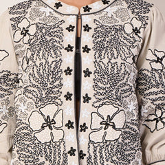 Black Embroidered Off White Cotton Jacket