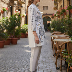 White Cotton Full Sleeves Embroidered Co-ord Set