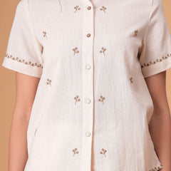 Beige Brown Embroidered  Co-ord Set