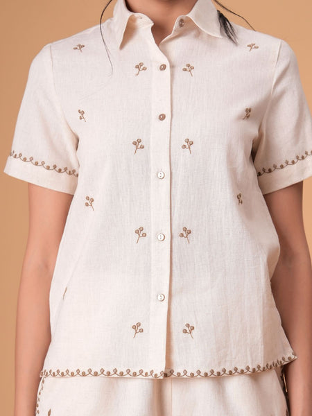 Beige Brown Embroidered  Co-ord Set