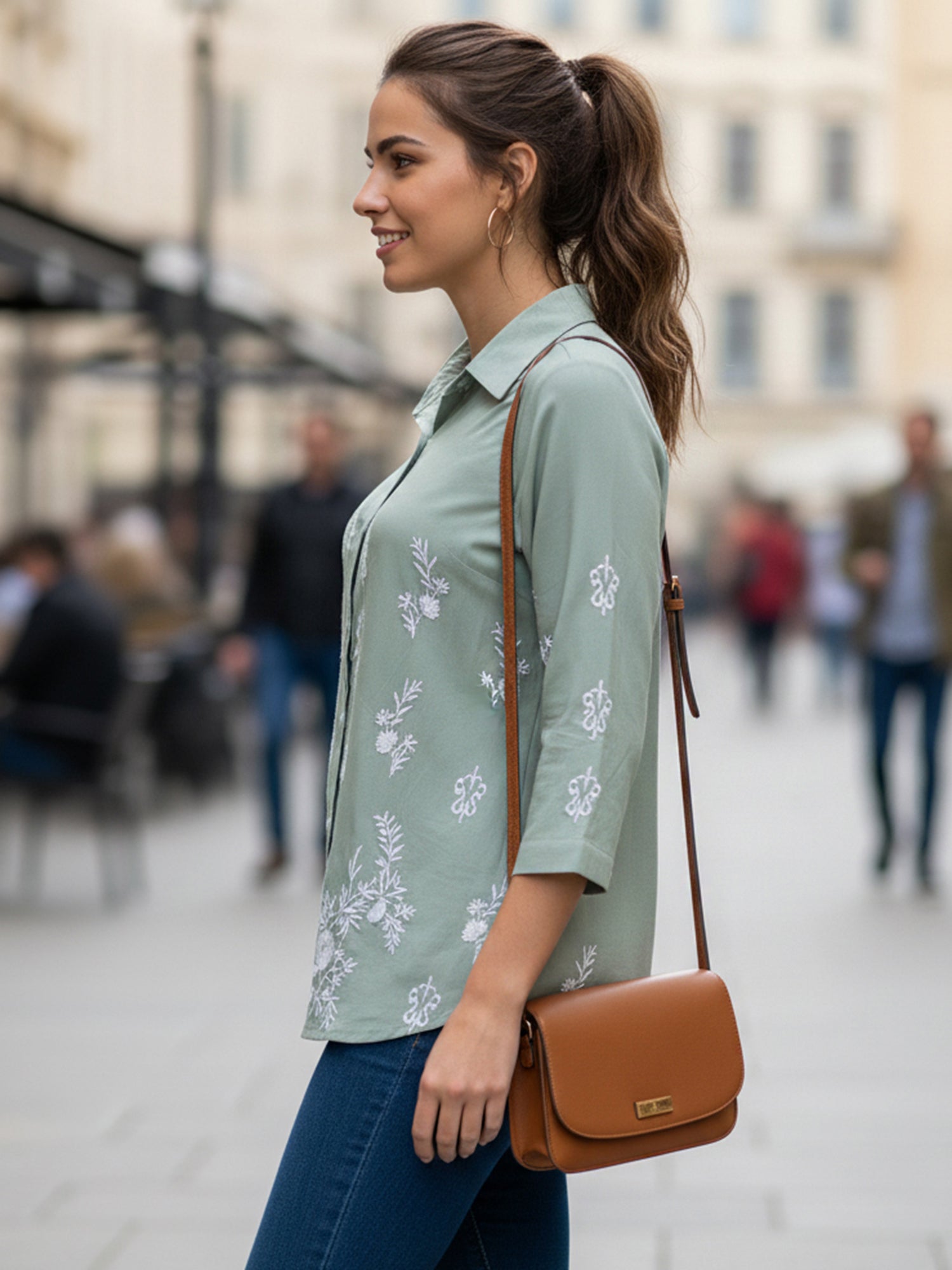 Sage Green Embroidered Cotton Shirt