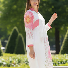 Floral Cotton Cambric Mini Dress with Collar Neck