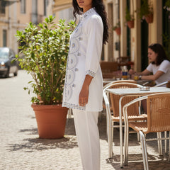 White Festive Embroidered Cotton Co-ord Set