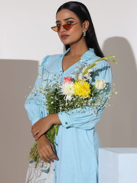 Powder Blue Mini Shirt Dress