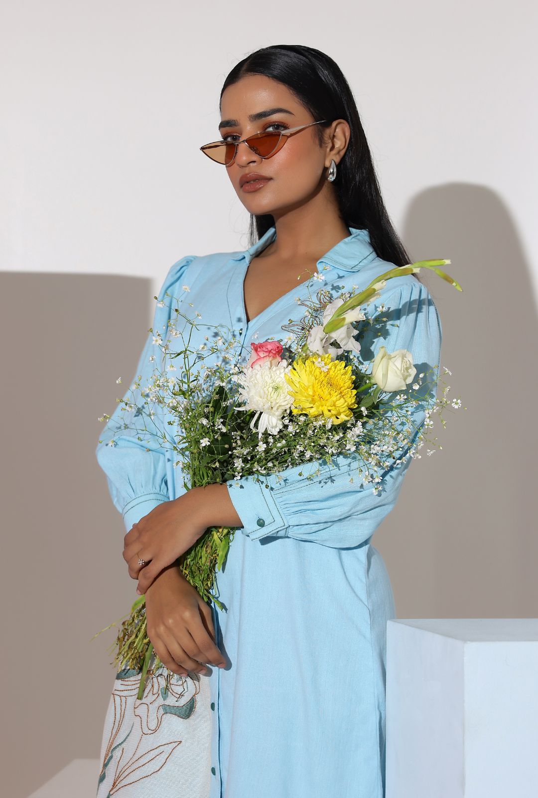 Powder Blue Mini Shirt Dress