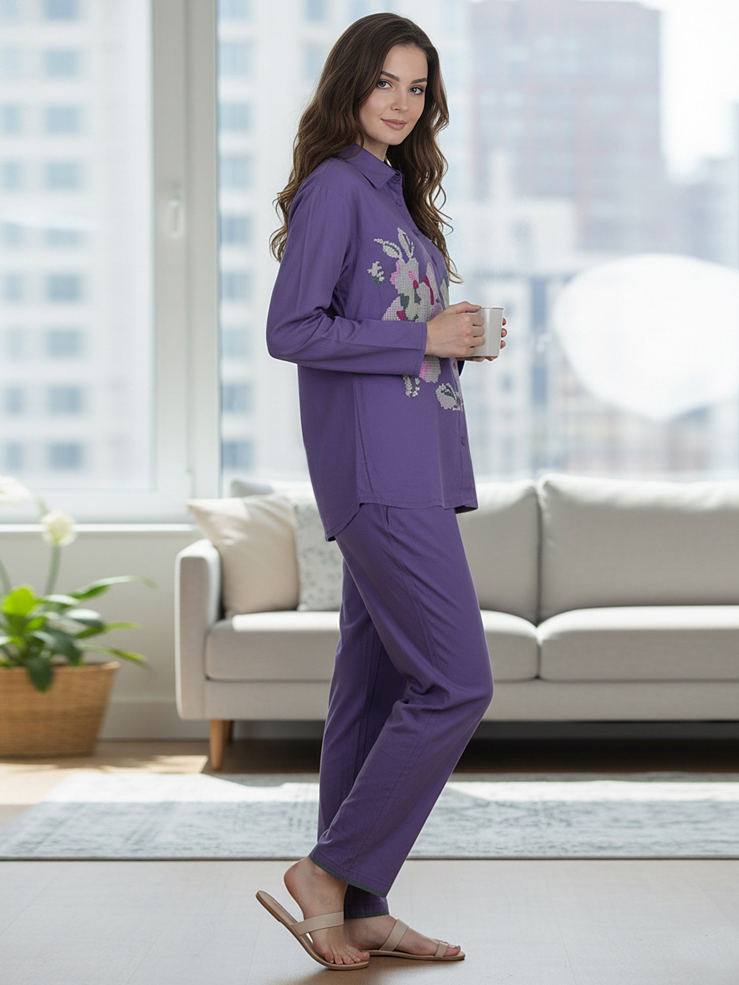 Purple Embroidery Work Co-Ord Set