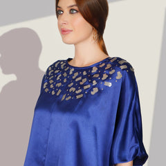 Blue Satin Sequin Work Kaftan Co-ord Set