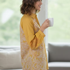 Women Mustard Yellow Printed Shirt with Sheer Sleeves
