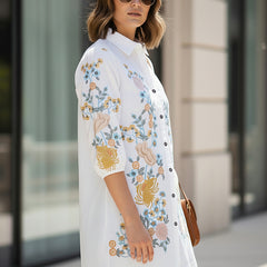 Classic White Embroidered Cotton Midi Dress