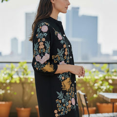 Black Cotton Embroidered Mini Dress