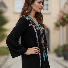 Black Embroidered Flare Sleeve Top