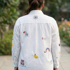 Women Regular Fit Embroidered White Shirt