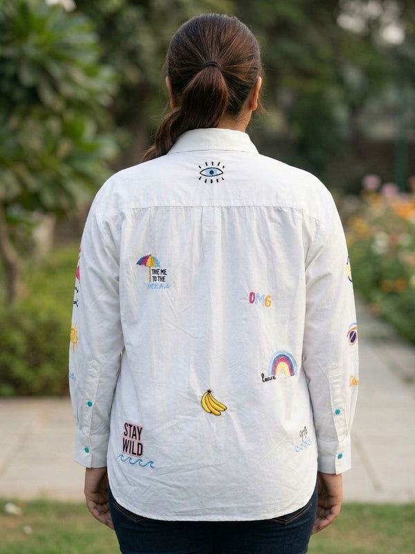 Women Regular Fit Embroidered White Shirt