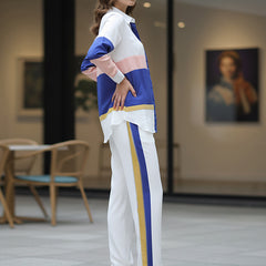 Women’s White & Blue Imported Tencel Co-ord Set