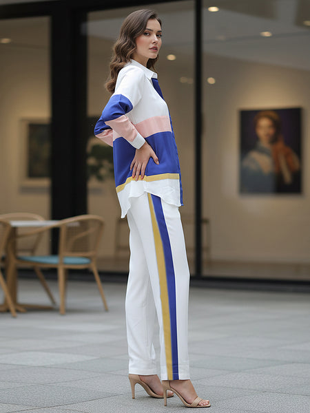 Women’s White & Blue Imported Tencel Co-ord Set