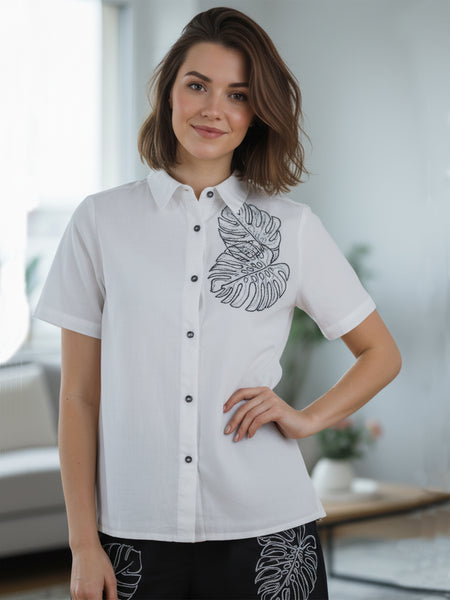 Classic Monochrome Floral Shirt & Shorts Set