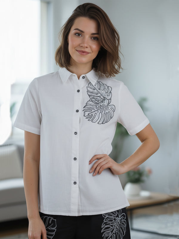 Classic Monochrome Floral Shirt & Shorts Set