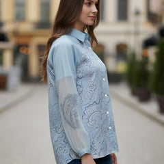 Sky Mist Paisley Printed Blue Cotton Shirt