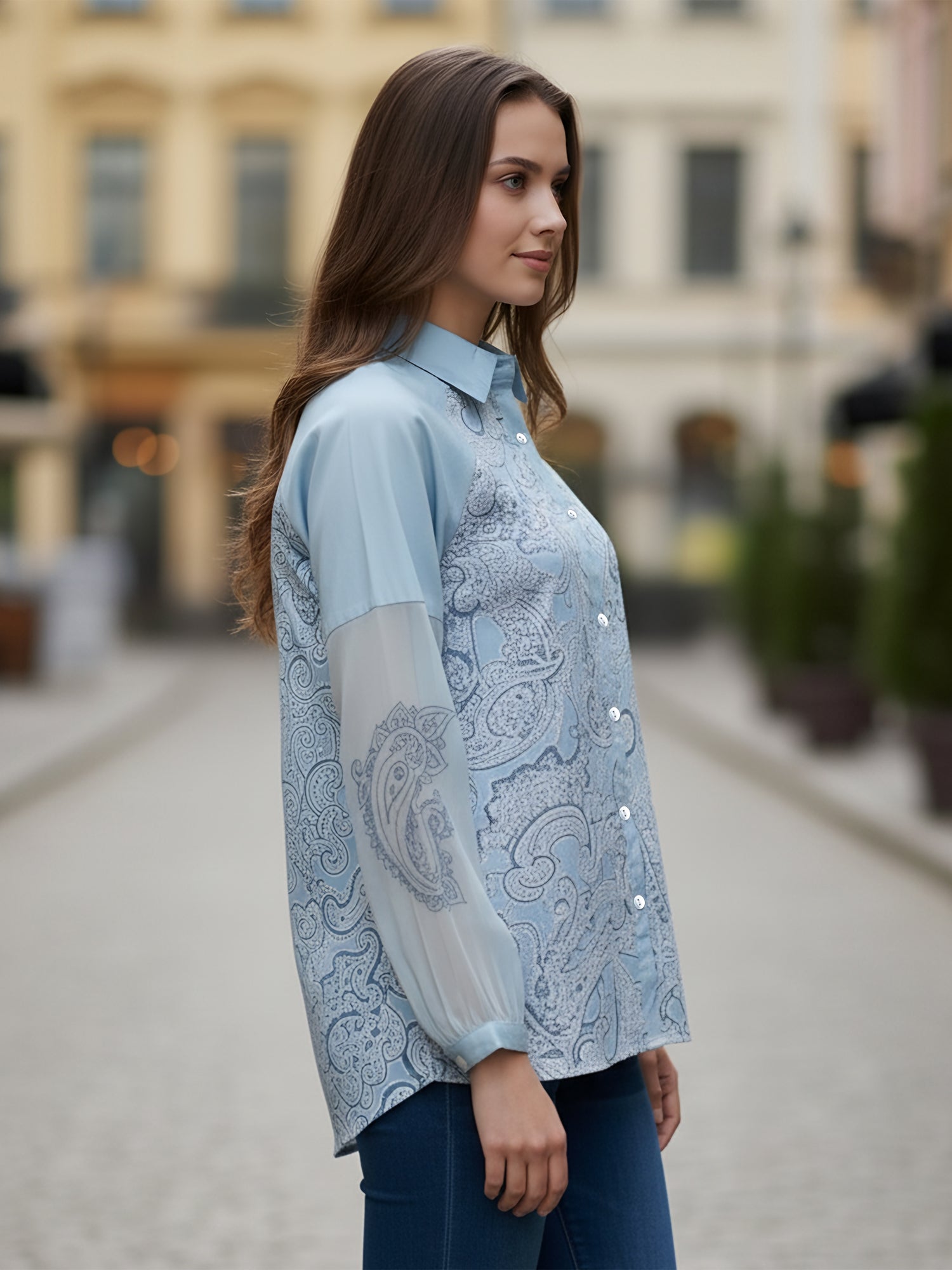 Sky Mist Paisley Printed Blue Cotton Shirt