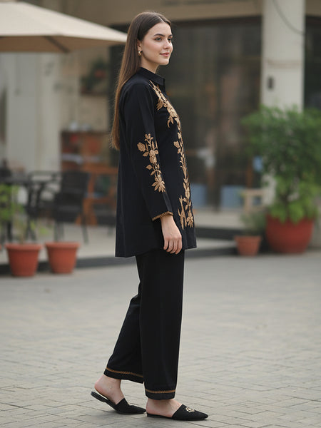 Golden Embroidered Black Co-ord Set