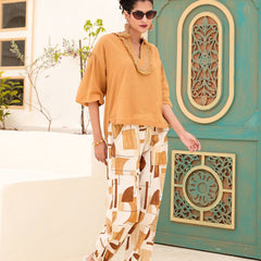 Tan Brown Abstract Printed Co-ord Set