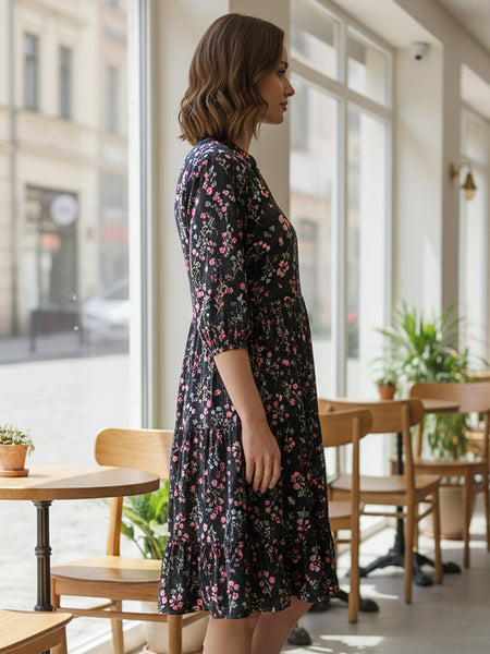 Mystic Black Printed Cotton Dress