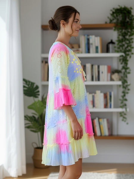Multicolor Tie And Dye Mini Dress