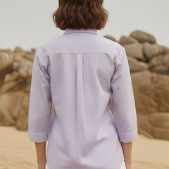 Lavender Bloom Embroidered Cotton Shirt with Classic Collar