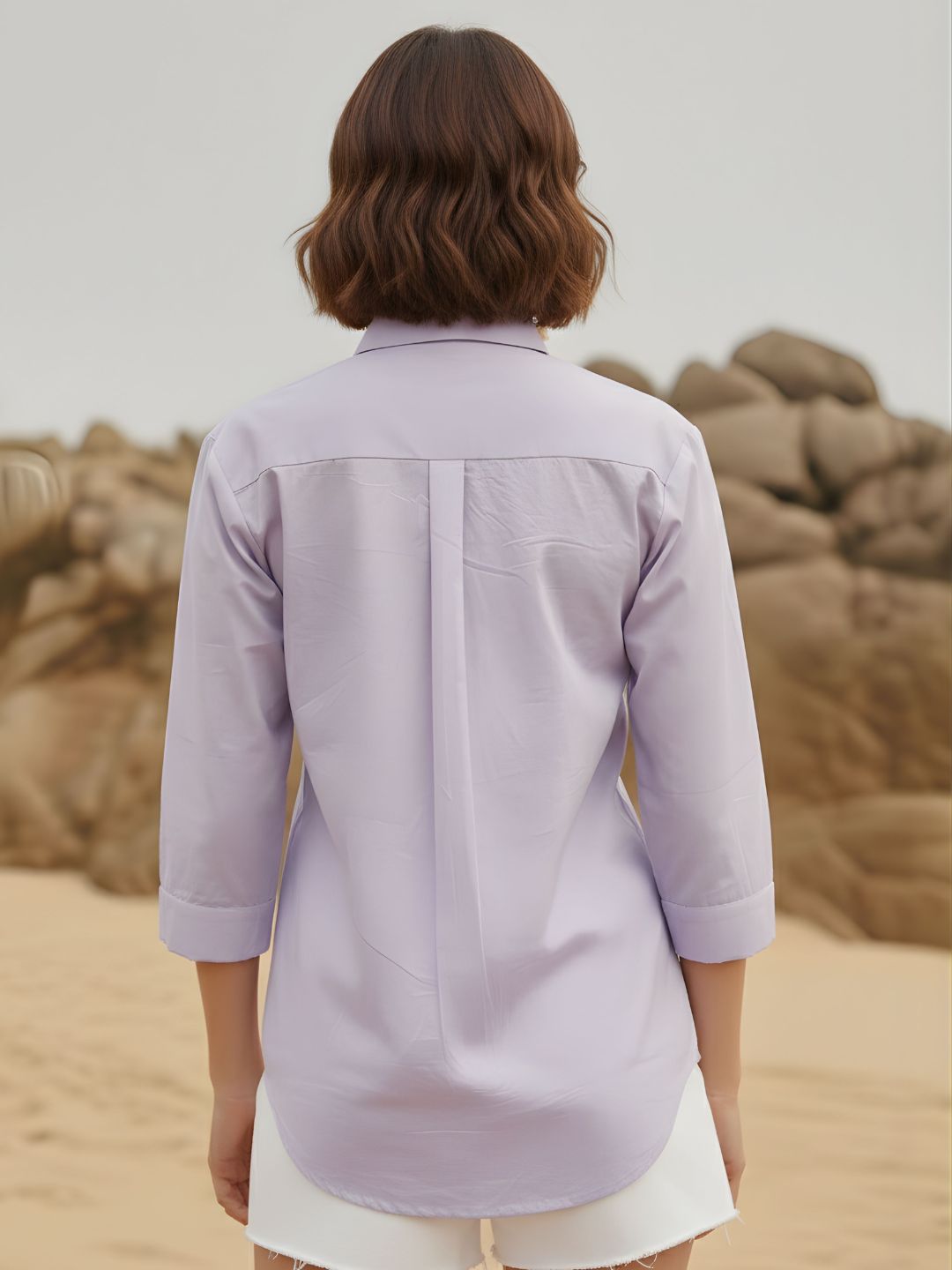 Lavender Bloom Embroidered Cotton Shirt with Classic Collar
