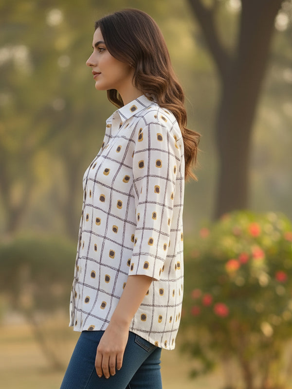 Rosy brown printed cotton shirt
