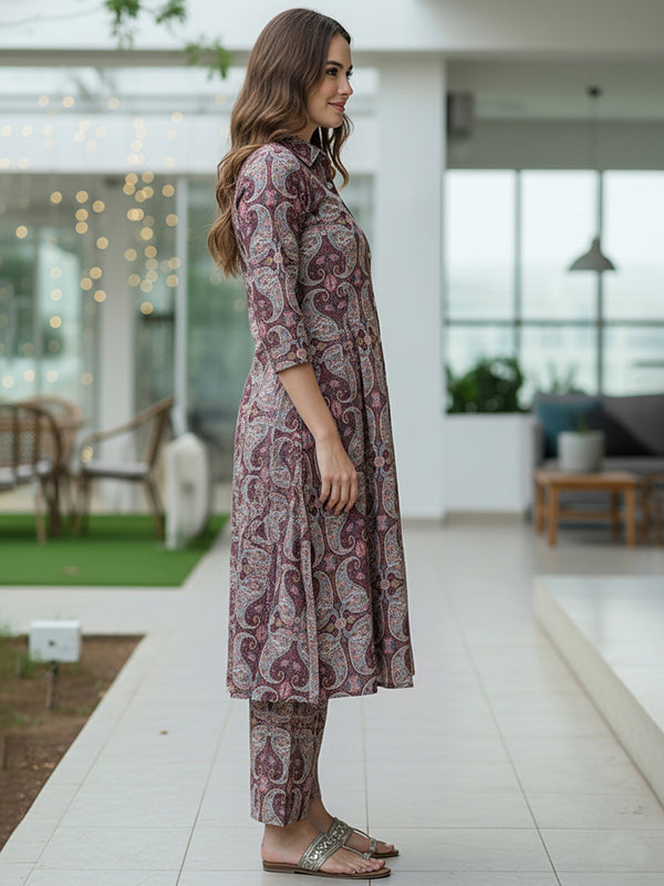 A-Line Shirt Pattern Cotton Co-ord Set