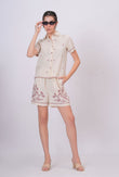 Blush Pink Embroidery Beige Cotton Co-ord Set