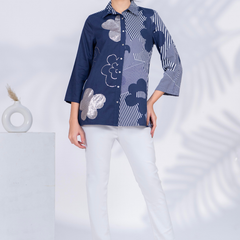 Women Designer Patchwork Navy Casual Shirt
