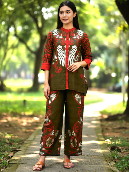 Printed Red Rayon Co-Ord Set