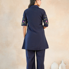 Stylish Navy Blue Embroidered Kurta with Matching Pants