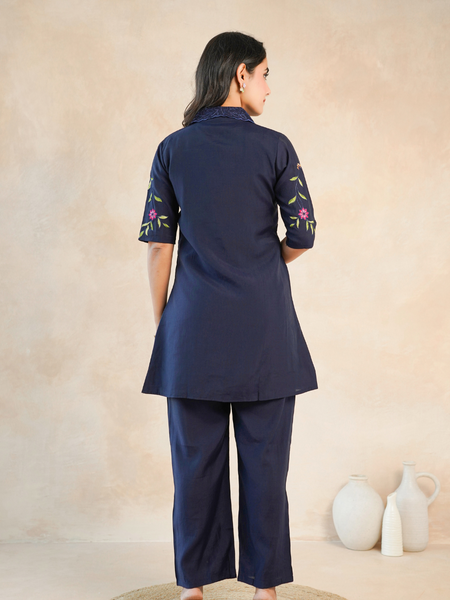 Stylish Navy Blue Embroidered Kurta with Matching Pants