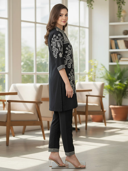 Black Embroidered Co -ord Set