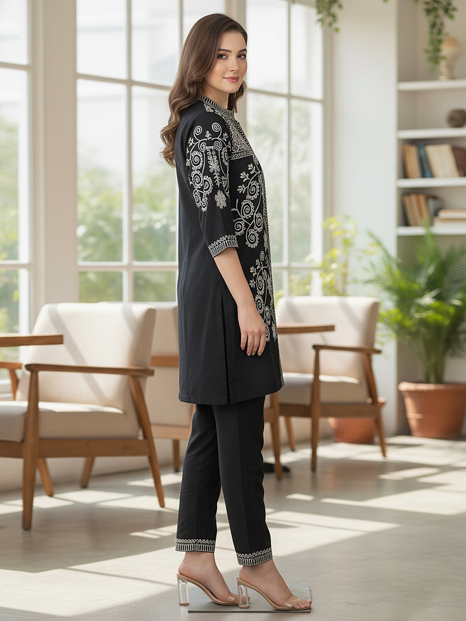 Black Embroidered Co -ord Set
