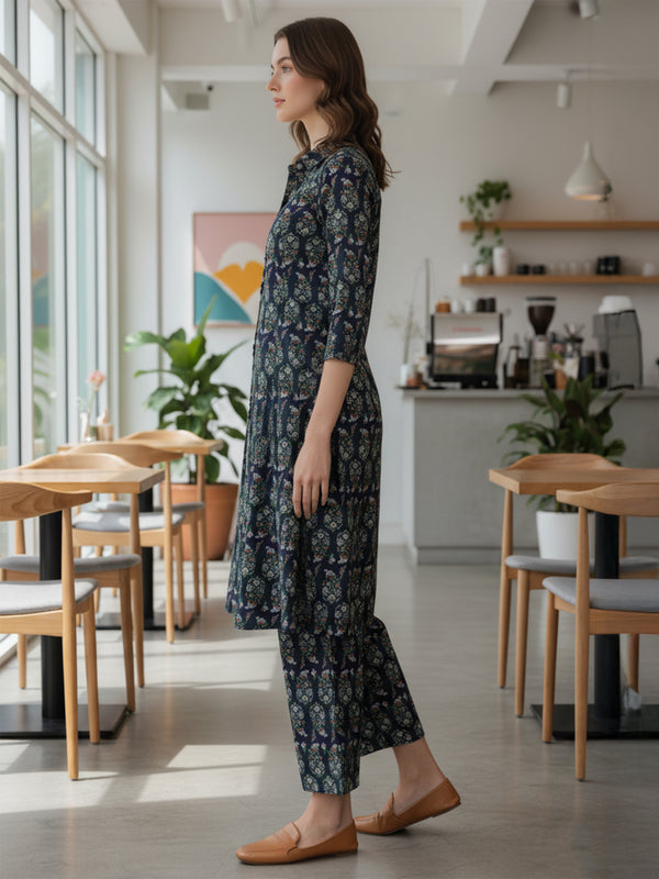 Cotton Trendy Navy Blue Co-ord Set